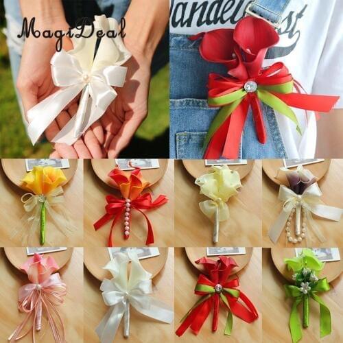 MagiDeal Wedding Party Calla Lily Unisex Bride Groom Artificial Flower Boutonniere Corsage Brooch