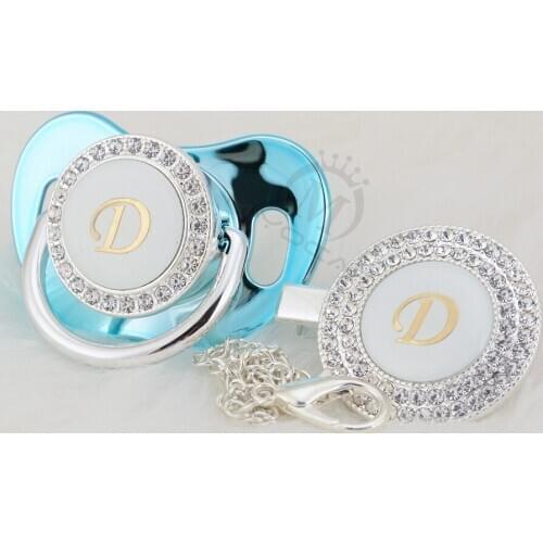 MIYOCAR bling name Initials letter D beautiful bling pacifier and pacifier clip set BPA free dummy bling babyshower gift LD-1