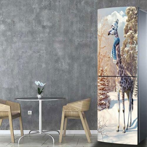 New Creative Giraffe Animal Pattern Fridge Sticker PVC Refrigerator Door Kitchen Self-adhesive Wall Stickers Decor