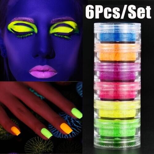 2020 New Hot Selling Nail Phosphor Six Colors Series Transparent Powder Box Set Luminous Eye Shadow Fashion Nail Powder