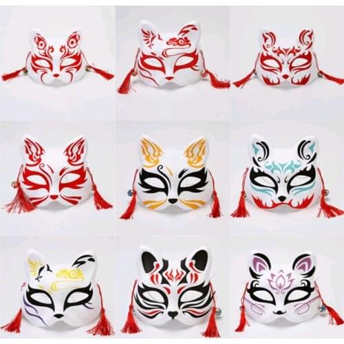 2021 new cosplay half face cat mask and wind fox demon Halloween costume party dress up hat plastic