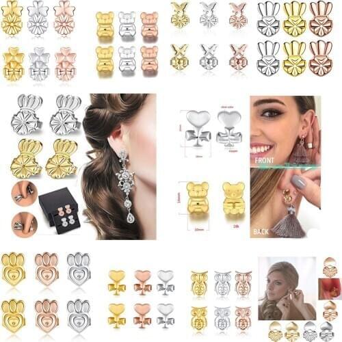 2020 New 925 Sterling Silver 3 Pairs Bax Bear Earrings On Back Heart Lifters Firmly Supports Hypoallergenic Butterfly Crown