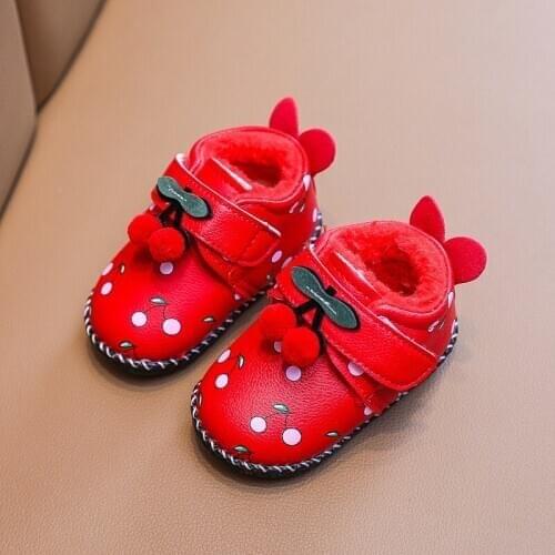 New Winter Baby Girl Cotton Shoes Girl Little Princess Leather Short Boots Plush Thick Cotton Shoes Fashion Warm Shoes E266 E266