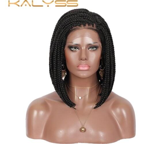 Kalyss 11 Inches BoB Box Braids Lace Front Braided Wigs Short Synthetic Frontal Wig for black women Shoulder Wig with Baby Hair