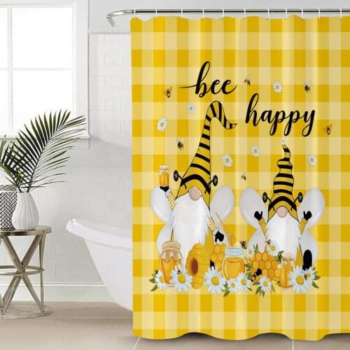 Bee Dwarf Daisy Honey Lattice Shower Curtains Waterproof Bathroom Curtain Frabic Polyester Bathroom Curtain with Hooks
