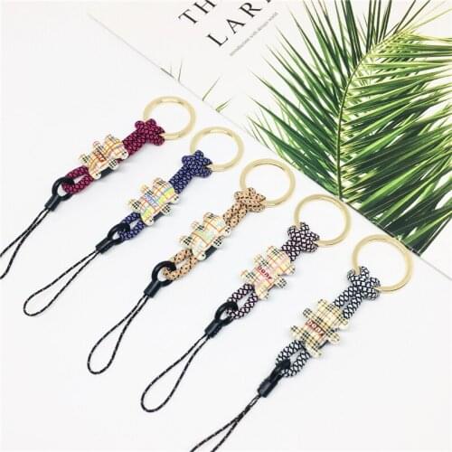 New hot Plaid Bear Cartoon Finger Loop for Phone Lanyard for Keys Mobile Phone ID Cord Strap Usb Flash Drive Phone Ring Lanyard