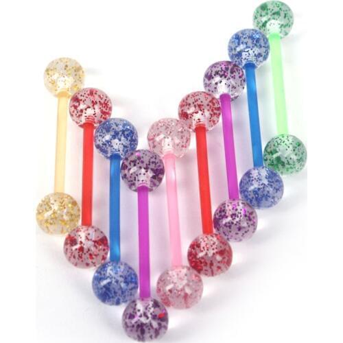 10PCS Colorful Acrylic Ball Barbell Tongue Rings Sexy Glitter Nipple Rins Body Jewelry for Women Tongue Piercing