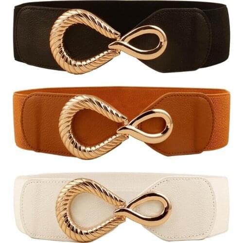 Fashion Women Wide Elastic Waist Belt Design Metal Card Buckle Women Cinch Waistband Dress Coat Clothing Accessories