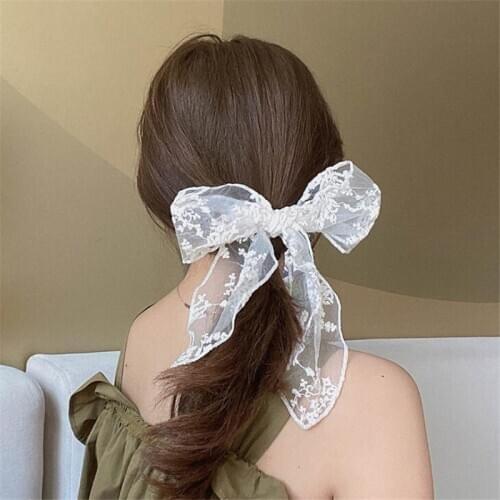 Korean Stlye Lace Bow Women Girls Hair Accessories Scrunchies Headband Fashion Ribbon Bow Hair Clips Headwear Elastic Hairband