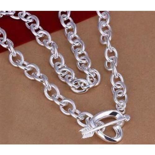 N014 Silver Color Necklaces Silver 925 Jewelry Pendant Fashion Jewelry Arrow Through Hearts Necklace /buuakmba Cgmakxta