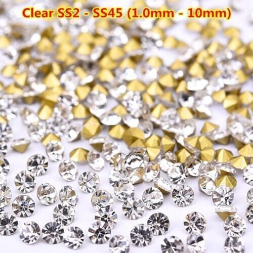 Ss2 ss3 ss6 Pointed Clear Glass Crystal Rhinestones Round Nail Crystals Stones Scrapbook Strass Chaton for Nail Jewelry Crafts