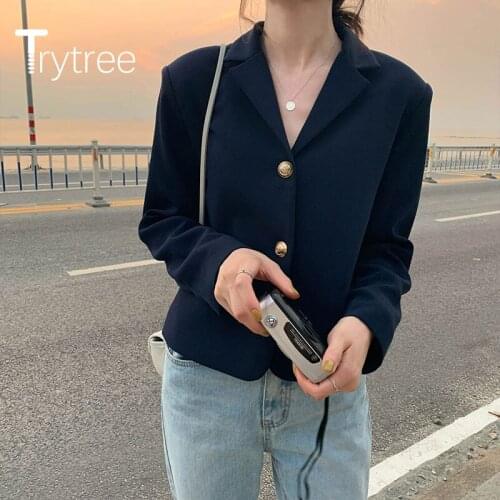 Trytree 2020 Autumn Winter Woman Casual Suit Coat Turn-down Collar Single Breasted Solid Temperament All-Purpose Style Suit Coat