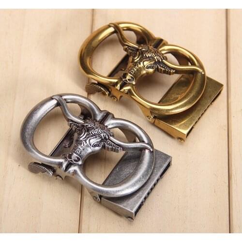Vintage animal bull head alloy buckle automatic buckle 3.5CM casual jeans belt accessories clip
