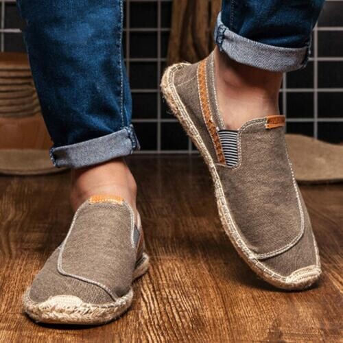 Vintage mens casual canvas loafers flat hemp bottom Espadrilles driving soft shoes for holiday beach sailing Bohemian sty S4-46