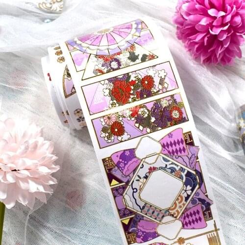 Vintage Flower Fan Umbrella PET Gild Foil Washi Tapes Bullet Journal Masking Tape DIY Scrapbooking Decoration Washi Sticker