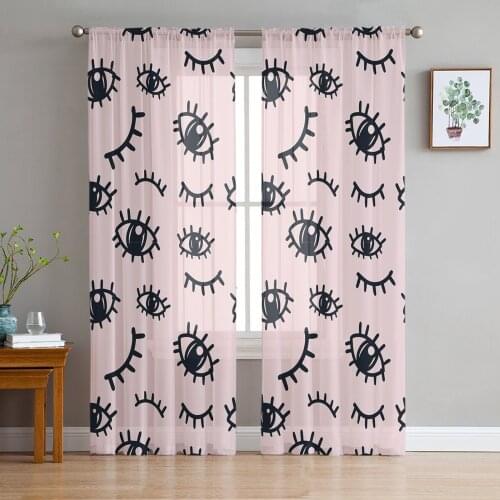 Eye Line Drawing Black Eyelashes Window Curtains Bedroom Modern Drape Sheer Tulle Valances Living Room Kitchen Voile Curtain
