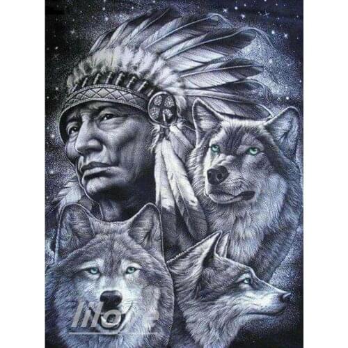 Animal Wolf Full Square/Round 5D DIY Diamond Painting Lndians 3D Embroidery Mosaic Rhinestones Art Stickers Pictures Decor DF499