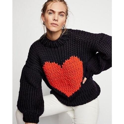 Winter 11.24 Wool Autumn Knit Pullover Women Loose Casual Love Vintage Sweater