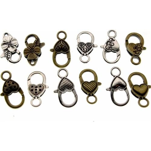 10pcs Antique Silver Bronze Lobster Clasp Hooks End Clasp for Necklace Bracelet Hook Fings bails for Pendant Bag Clasp 25x14mm