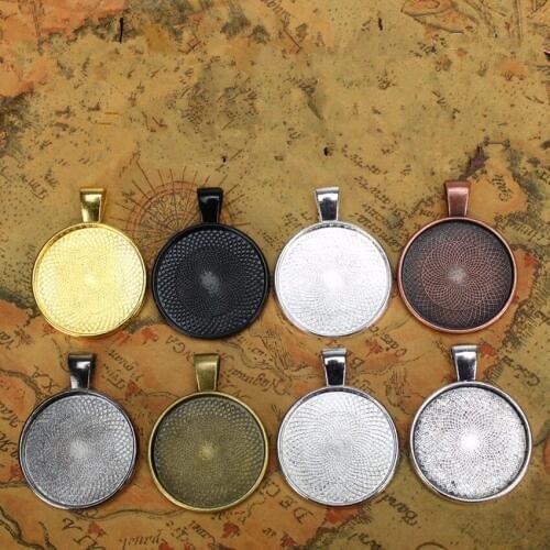 10pcs cameo cabochon 25mm base pendant tray Glass Cabochon Base Setting DIY For Necklace Jewelry Making Findings Components A