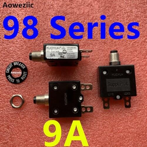 2Pcs KUOYUH 98 Series 9A Thermal overcurrent overload protector Manual reset Switch fuse Leakage switch Circuit breaker 125/250V