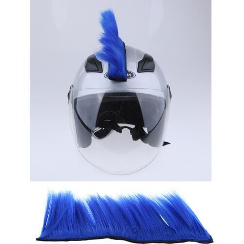 2 Pieces Motorcycle Mohawk Wig Bicycle Hat Wig Punk Helmet Mohawk Wig, Costumes Hairpiece Blue+Red Adults Fancy Dress Wig