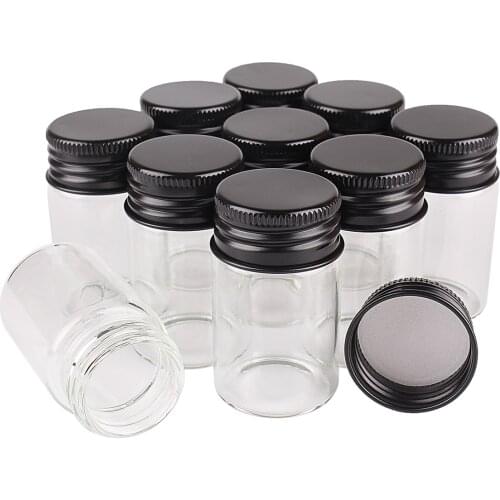 24pcs 20ml Small Glass Bottles with Black Aluminum Caps 30*50mm Glass Jars Vials Transparent Glass Containers Perfume Bottles
