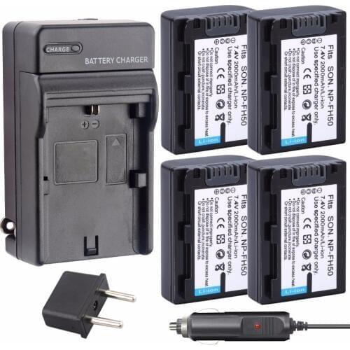 PROBTY 4PCS NP-FH50 NP FH50 NPFH50 Battery + Charger kit For Sony DSLR A230 A330 A380 HDR-TG1E TG3 TG5 TG7 DSC-HX1 HX100 HX200