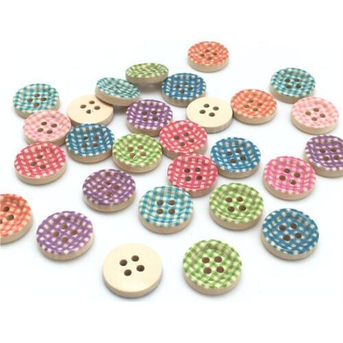 50pcs Mixed Colors 4 Holes 15mm Round Wood Buttons Printed 1 Pack of 50pcs 7NK220