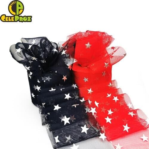 6m Silver Glitter Star Tulle Printed Mesh Ribbon For DIY Baking Cake Toper Tutu Pom Skirt Wedding Birthday Party Supplies