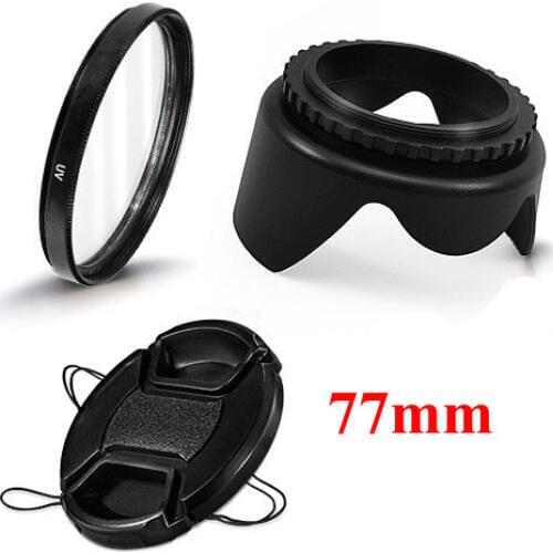 77mm Camera Accessories 3 in1 set UV Lens Filter Lens Cap Lens Hood For Nikon Canon EF 24-70mm 24-105mm