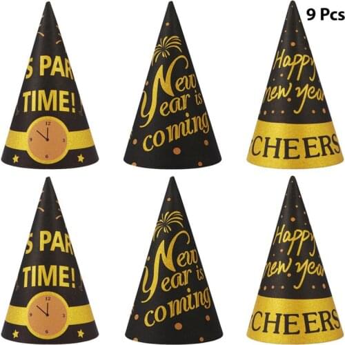 9pcs New Year Party Hats Cone Happy New Year Party Hats For Kids And Adults Party Decorations Accessories Party Favor