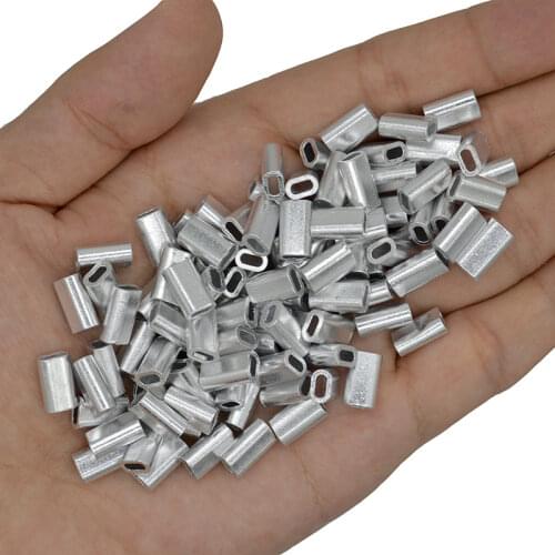 Aluminum Fishing Crimp Sleeves 100pcs/lot Double Oval Fishing Line Crimping Tube Wire Crimp Connector Accessories 1.0-2.0mm