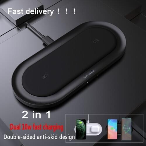 20W 2in1 Dual Wireless Charger 5 Coils Qi Fast Charging Pad Compatible for iPhone 11 Pro XS Max Samsung S20 AirPods Xiaomi Mi 10