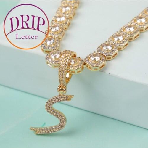 Solid Cursive Letters With 9mm Square Chain Gold Color Pendant For Men Women Hip Hop Necklace Jewelry