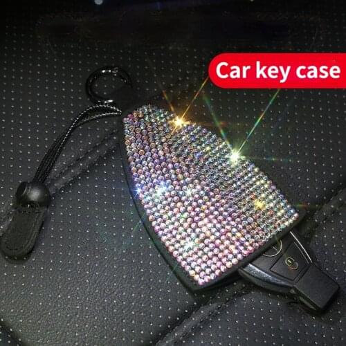 Car Key Cover Key Case New Universal Leather Car Key Protective Cover Shiny Rhinestone Fashion Keychain Shell Car Accessories