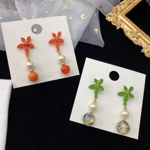 Flower earrings earrings fashionable simple versatile small fresh new sweet cold WindNet red