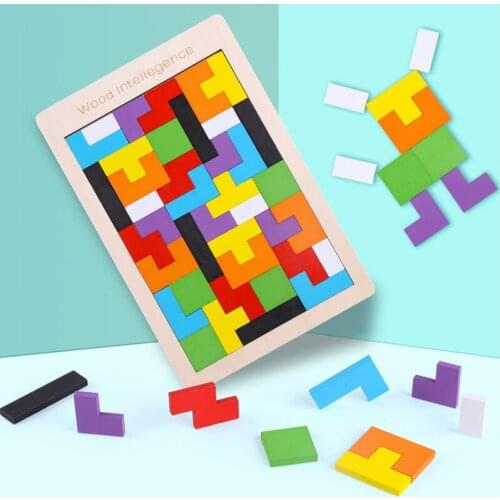 Wooden Jigsaw Figure 3 D Tangram Brain Toy Board Jigsaw Childrens Jigsaw Tetris Toy Educational Toy Wooden Gift
