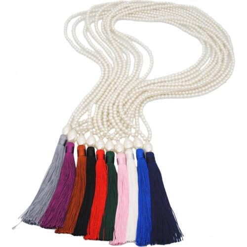 Fringe Tassel Long Necklace Natural Freshwater Pearl Beads Collar Winter Sweater Chain Necklaces for Women Fashion Boho Jewelry