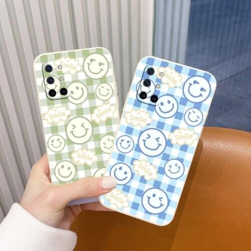 Purple Plaid Smiley Ultra Thin Square For Oneplus 8t Liquid Slicone Soft Cover 9 9pro 9r pro Shockproof Phone Case