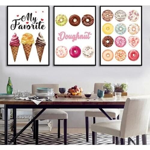 Ins Wind Colorful Ice Cream Donut Art Poster Home Decoration Dining Room Living Room Frameless Printing Canvas Hanging Painting