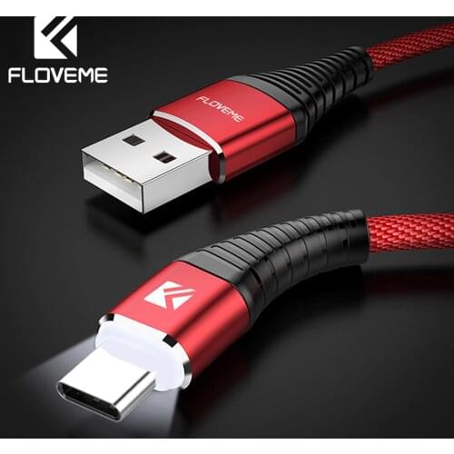 FLOVEME USB Type C Charger Cable For Samsung Xiaomi LED Light USB-C Mobile Phone Fast Charging Type-C Data Cable Cord For Huawei