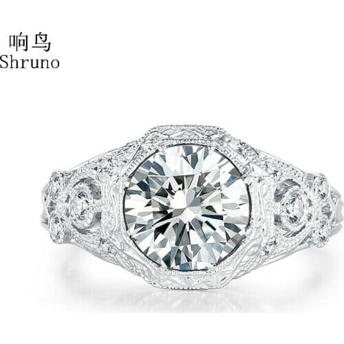 Shruno Moissanite Ring Solid 14K White Gold VVS/DEF Test Positive Diamond Moissanite Engagement Ring For Women Fine Jewelry Gift