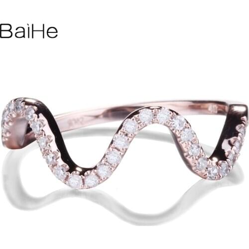 BAIHE Solid 10K Rose Gold 0.2ct Natural Diamonds H/SI Round Cut Wedding Trendy Fine Jewelry Diamond Ring