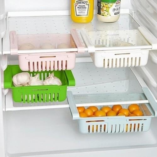Kitchen Organizer Adjustable Kitchen Refrigerator Storage Rack Fridge Freezer Shelf Holder Pull-out Drawer Organiser Space Saver