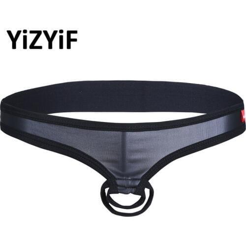 Men Bikini swimwear mens swimming shorts Lingerie mens thong swimwear Patent Leather Briefs Underwear Underpants with Penis Hole