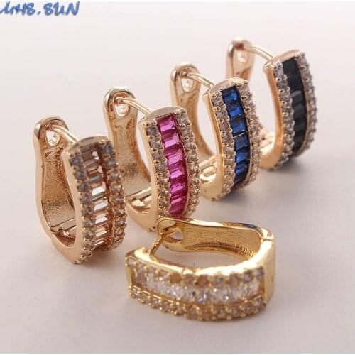 MHS.SUN Luxury AAA Zircon Jewelry Women Hoop Earrings With White/Red/Blue/Black CZ Stone Earrings For Party Cjhristmas Gift