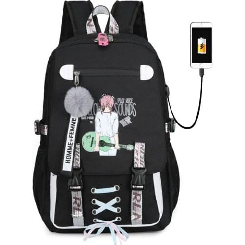 Cute Student School Bag Book Bag Girl Kawaii book Backpack Women men black Travel Backpack Anti-theft USB Charging Laptop bag