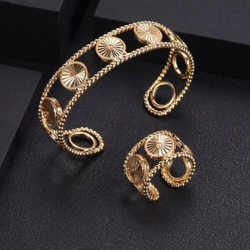 Janekelly Luxury Trendy Saudi Arabia Bangle Ring Set Jewelry Sets For Women Wedding Engagement brincos para as mulheres