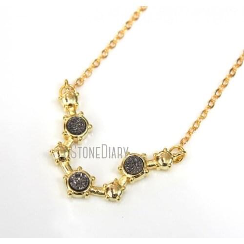 10Pcs Round Shape Druzy Crystal Gold Color Antler Shape Chains Necklaces Copper Chains Necklaces On Sale 18inch-32inch NM12480